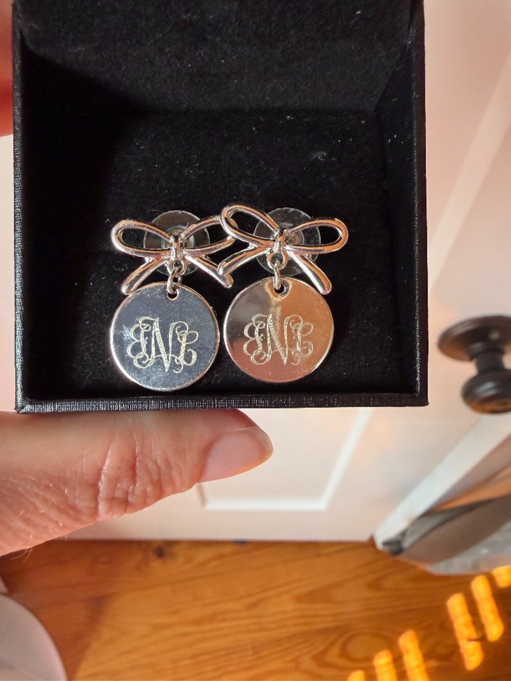 Monogrammed Bow Dangle Earrings